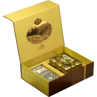 Подарочный набор Basilur Чайный подарок коричневый (Ларец Янтарь + Фолк Черно-бел.)